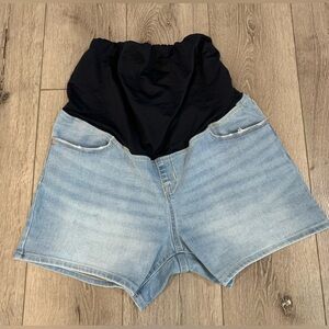 Ingrid Isabel Maternity Denim Midi Shorts Distressed Cuffed Waistband Size 12